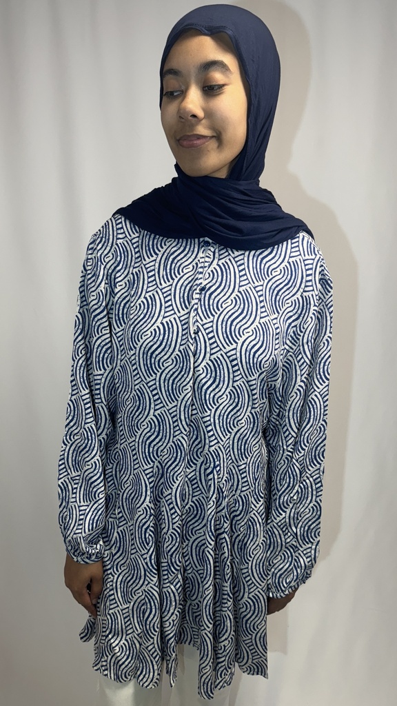 Tunique robe a motif et manche boufante 