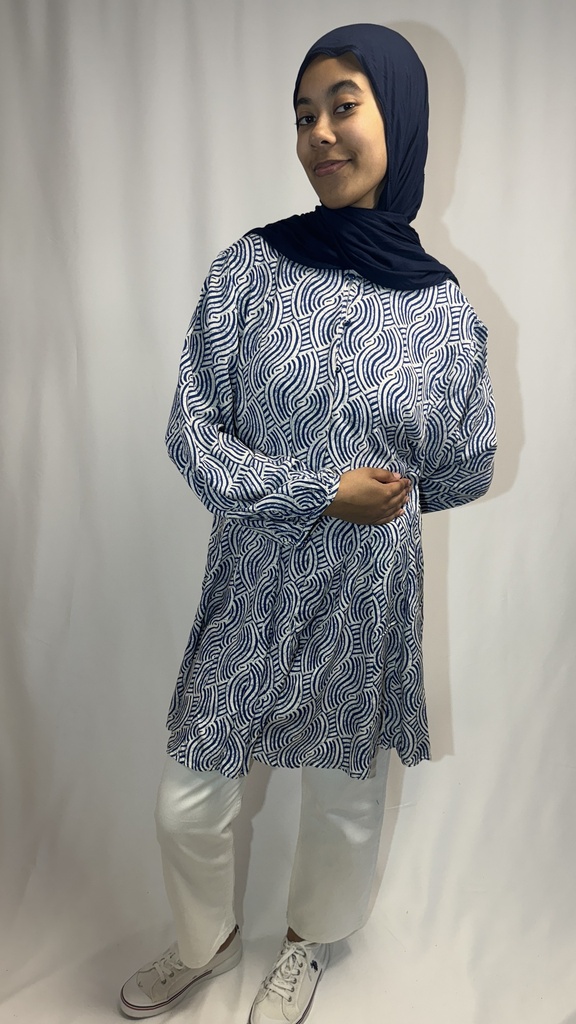 Tunique robe à motif et manches bouffantes 