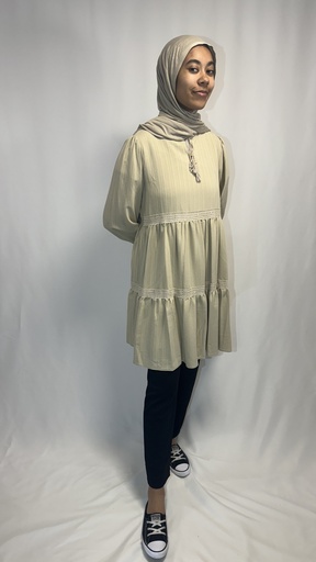 [24-BE-02-3] Tunique robe plissée à dentelle